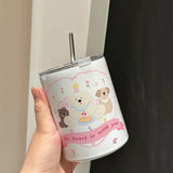 Gaeaspace  -  Kawaii Stainless Steel Thermal Bottle Cup Cute Animal Coffee Cups Vacuum Flasks Themos Travel Portable Water Cup With Lid 350ml