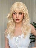 Gaeaspace  -  Long Curly Blonde Synthetic Wig with Bangs,Long Blonde Wig,Natural Looking Cosplay wigs for women human hair