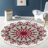 Gaeaspace  -  Hand Woven Cotton Linen Carpet Retro Bohemian Round Bedside Geometric Floor Mat Living Room Home Decor Boho Mandala Tassel Rug