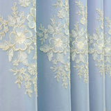 Gaeaspace  -  European Light Luxury and Elegant Floral Embroidery and Blue Relief Cloth Double Layer Curtains For Living Rooms and Bedroom