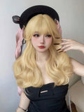 Gaeaspace  -  26Inch Blonde Lolita Lady Synthetic Wigs With Bang Long Natural Wavy Hair Wig For Women Daily Cosplay Drag Party Heat Resistant