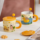 Gaeaspace  -  Ceramic Cup Couple Style Cute Girl Drinking Water Cup At Home Office Coffee Mugs Souvenir Gift Mugs with Lid and Spoon 400 ML