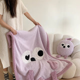 Gaeaspace  -  Ins Style Cute Little Monster Lamb Velvet Casual Blanket Cartoon Tape Embroidered Student Blanket Soft Sofa Shawl Blanket