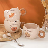 Gaeaspace  -  1pc Ceramic Mug with Spoon Simulated Eggshell Coffee Mug Oatmeal Milk Breakfast Mug Holiday Gift 300ml/10.1oz Coffe Mugs Tea Cup