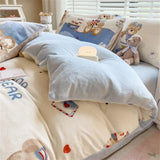 Gaeaspace  -  Thickened Milk Velvet Bedding Set Print Cartoon Winter Coral Velvet Quilt Cover Bed Sheet Pillowcase Comforter Duvet Cover Set