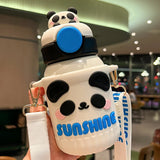 Gaeaspace  -  Cute Panda Stainless Steel Water Bottle For Children Girl 550ml Thermal Coffee Milk Tea Bottle Hot Cold Water Thermos With Straw