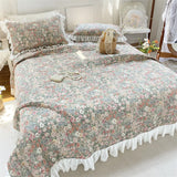 Gaeaspace  - Vintage French Princess Quilted Cotton Bedspread Coverlet Double 230x250cm Print Floral Ruffle Bed Sheet Soft 2Pcs Pillowcases