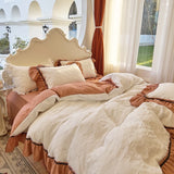 Gaeaspace   -  Korean Style Ruffles Jacquard Seersucker Bedding Set, Soft Duvet Cover, Bed Sheet, Pillowcases, Queen Size Bedclothes