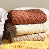 Gaeaspace  -  Nordic Sofa Cover Blanket Knitted Throw with Tassels for Bed or Couch Blankets & Throws Solid Color Bedspread The Plaid Sofas