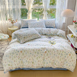 Gaeaspace  -  Pastoral Girls Flower Bedding Set Washed Cotton Duvet Cover Bed Linens Soft Quilt Cover Sheet Set Simple Bedspread Home Textiles