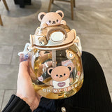 Gaeaspace  -  Cute Water Bottle For Girl Kid Large Capacity Mug Outdoor Sport Drinking Kettle Portable Kawaii Bear Cup 1.3L Tumbler With Straw