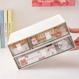 Gaeasapce  -  Cute Desk Organizer Drawer With Sticker Kawaii Plastic Office Table Organizer Stationery Storage Box Container For Home School