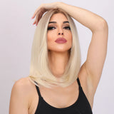 Gaeaspace  -  18 Inch Short Synthetic Blonde Gradient Straight Wig For Women Daily Cosplay Bob Wigs Party Heat Resistant Fake Hair