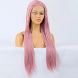 Gaeaspace  -  Pink Long Silky Straight Synthetic Lace Front Wig Natural Dark Colored 13X4 Frontal Wigs for Women Party Cosplay Free Part