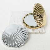 Gaeaspace  -  Shell Shaped Double Sided Makeup Mirror, Silver and Gold Shell Mirror, 1X/2X Folding Hand Mirror