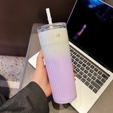 Gaeaspace  -  New Fashion Gradient Colour 304 Stainless Steel Thermos Bottle Portable Straw Insulation Cup Car Travel Coffee Cups Mugs 500ML