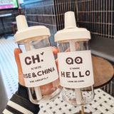 Gaeaspace  -  Cute Water Bottle For Coffee Juice Milk Kawaii Plastic Bubble Tea Cup With Lid Straw Portable Reusable Drinking Bottle BPA Free