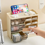 Gaeaspace  -  Kawaii Transparent Desk Organizer Storage Box Handle Drawer Stationery Pen Holder Sticky Note Tape Storage Box Organizer Rack