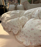 Gaeaspace  -  bedroom refresh Elegant romantic pink floral bedding set,twin full queen fairyfair ruffled cotton home textile bedspread pillow case duvet cover