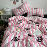 Gaeaspace  -  Washed Cotton Bedding Sets Cartoon Dog Embroidery Four Piece Set Bedroom Decor Duvet Cover Pillowcase Bedspread Bed Cover Sets﻿