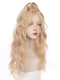 Gaeaspace  -  Golden Lolita Role Play Wig Blonde Short Wavy Synthetic Hair Wig with Bangs Heat Resistant Brown Hair