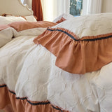 Gaeaspace   -  Korean Style Ruffles Jacquard Seersucker Bedding Set, Soft Duvet Cover, Bed Sheet, Pillowcases, Queen Size Bedclothes