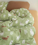 Gaeaspace  -  Cute cartoon dog green bedding set 1.5 1.8 2.0,full queen king knit kawaii cotton home textile bed sheet pillow case quilt cover