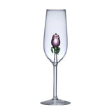 Gaeaspace  -  1 PC New Creative 3D Rose Champagne Flute Custom Wine Glass Goblet Tumbler Mug Cup with Rose Inside Lovely Glassware Gift