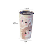 Gaeaspace  -  Kawaii Cat Thermos Cups Tumbler For Hot Cold Coffee Tea Cute 550ml Sainless Steel With Straw Insulated Thermal Cup Water Bottle