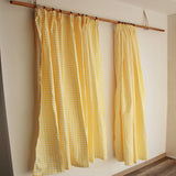 Gaeaspace  -  Easy Install Cotton Yellow Plaid Blackout Curtains Fresh Self Adhesive Window Drapes for Living Room Bedroom Rent House Curtains