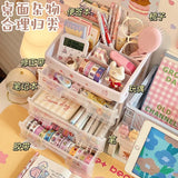 Gaeaspace  -  Ins Transparent Drawer Storage Box Pink Cosmetic Finishing Makeup Box Dormitory Kawaii Shelf Cute Girl Heart Desktop Organizer