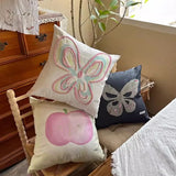 Gaeaspace  -  Korean Style Butterfly Cushion Cover Cute Cartoon Apple Decorative Embroidery Pillowcase Pillow Case for Home Studio 45x45cm