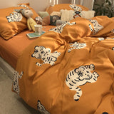 Gaeaspace  -  Cute cartoon tiger orange bedding set kid child teen,cotton twin full queen king home textile flat sheet pillow case duvet cover