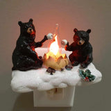 Gaeaspace  -  Two Bears Campfire Flickering Nightlight 3D Spooky Fire LED Fake Campfire Bonfire Room Night Lights Home Decoration Halloween