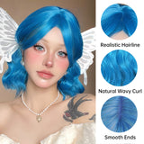 Gaeaspace  -  12 Inch Ladies Girls Highlight Short Curly Wig 220g Synthetic Halloween Dress Up Wig Elf Blue Figure Eight Wig Cosplay Party Wig