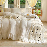 Gaeaspace   -  Korean Princess Style Bedding Set, Lace Patchwork, Embroidery Ruffles, Duvet Cover Set, Bed Sheet, Pillowcases, 4Pcs