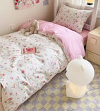 Gaeaspace  -  Cute sweet pink flower bedding set 1.2 1.5 1.8 2.0,twin full queen king cotton home textile bed sheet pillow case duvet cover