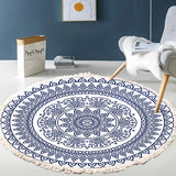 Gaeaspace  -  Hand Woven Cotton Linen Carpet Retro Bohemian Round Bedside Geometric Floor Mat Living Room Home Decor Boho Mandala Tassel Rug