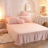 Gaeaspace  -  Luxury Winter Warm Long Plush Pink Bedding Set Queen Mink Velvet Double Duvet Cover Set with Fitted Sheet Warmth Quilt Covers