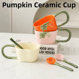 Gaeaspace  -  Pumpkin Ceramic Cup and Spoon Set Cute Elegant Style Mug 300ml for Girls' Afternoon Tea Breakfast Juice Milk Cup X'mas Gift