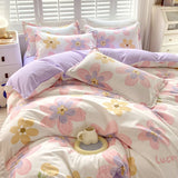 Gaeaspace  -  INS Double-sided Availability Pink Blue Cute Cat And Rabbit Bedding Set Duvet Cover Sheets With Pillowcases Full Size Bedroom