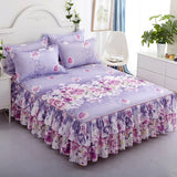 Gaeaspace  -  3pcs Bedding Simple Flower Bed Skirt With Pillowcases Wedding Bedspread Bed Sheet Mattress Cover Full Twin Queen King Bedsheets