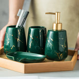 Gaeaspace  -  luxury dark green ceramic bathroom four-piece set soap dish gargle cup lotion bottle bathroom accessories porcelain holder decor