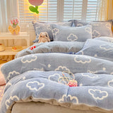 Gaeaspace  -  Winter Thick Warm Plush Comforter Cover Queen Bedding Sets Cartoon Quilt Cover Bed Sheet Pillowcase 4pcs Luxury Bed Linens