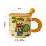 Gaeaspace  -  Ceramic Cup Couple Style Cute Girl Drinking Water Cup At Home Office Coffee Mugs Souvenir Gift Mugs with Lid and Spoon 400 ML