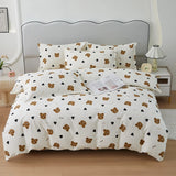 Gaeaspace  -  Cute Bear 100% Cotton Duvet Cover Cartoon Theme Bedding Set Kawaii Animal Comforter Cover Heart Print Bed Sets with 2 Pillowcase