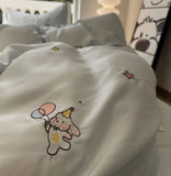 Gaeaspace  -  Cute embroidery rabbit bedding set teen,twin full queen king lovely blue bunny home textile bed sheet pillow case duvet cover