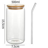 Gaeaspace  -  Cute Flower Glass Cups Tumber With Bamboo Lid And Straw 500ml Can Shaped Glass Cups Iced Hot Coffee Tea Juice Glasses Gift