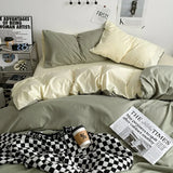 Gaeaspace  -  INS bedding can sleep naked with a four piece set of solid color washed cotton bed sheets and duvet covers