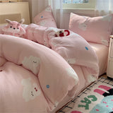 Gaeaspace  -  Cute Cartoon Bedding Set Washed Cotton Duvet Cover Bedsheet Pillowcase Bedroom Decor Skin Friendly Four Piece Set Home Textiles